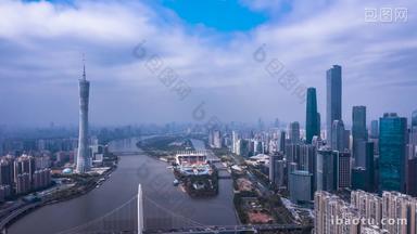 广州广州塔珠江新城猎德大桥天空流云航拍延时航拍